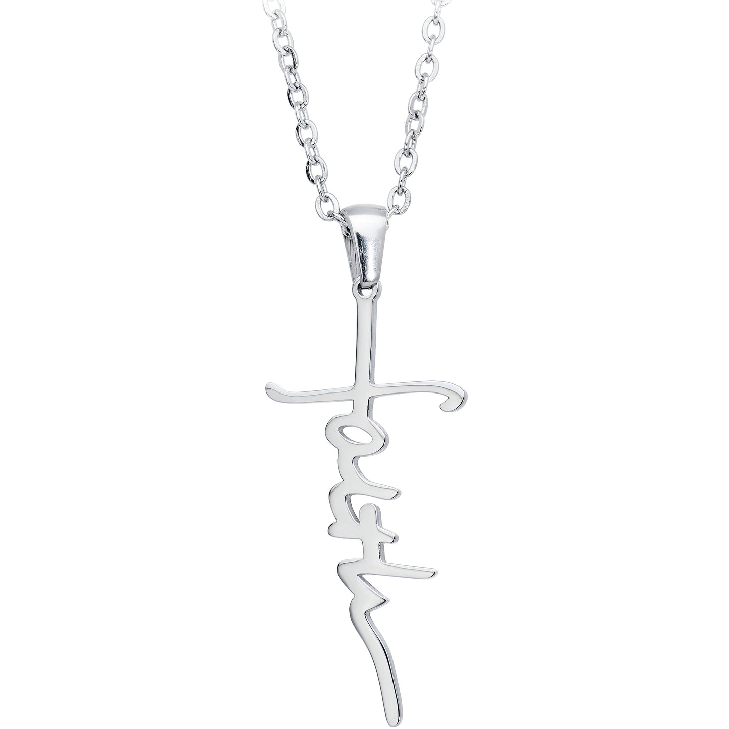 Stainless Steel Faith Cross Necklace Pendant with Chain