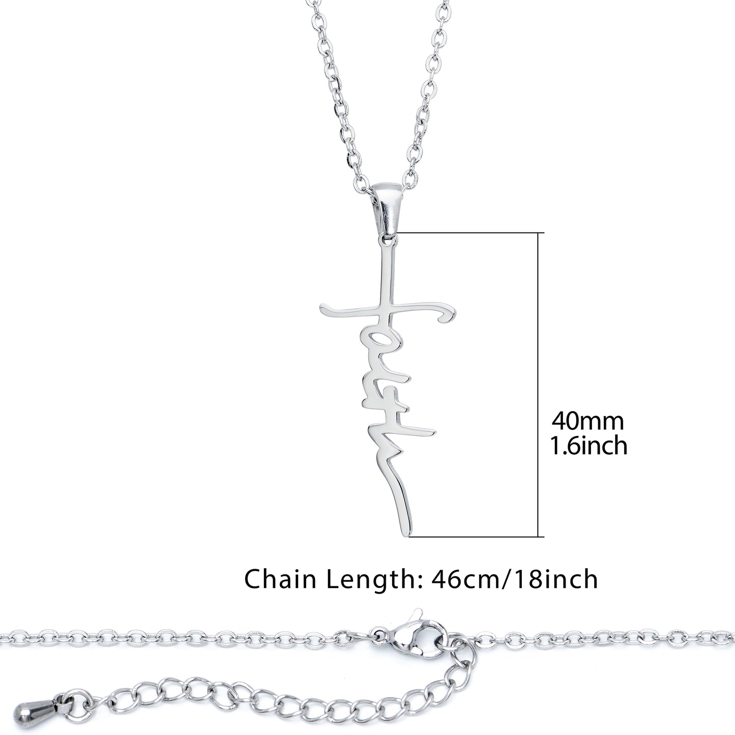 Stainless Steel Faith Cross Necklace Pendant with Chain