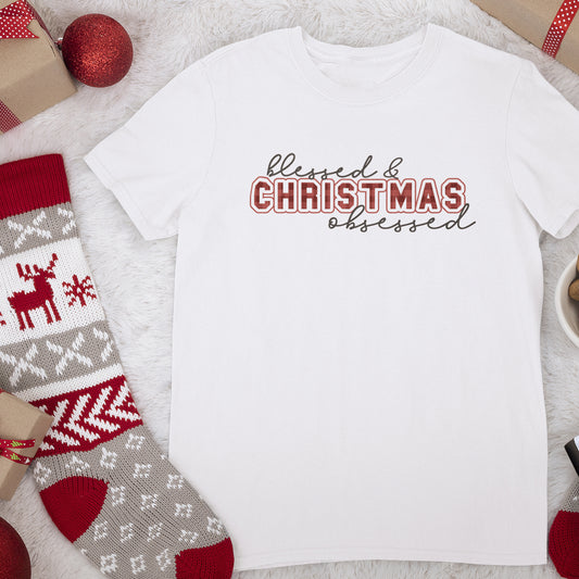 Blessed and Christmas Obsessed Tee Shirt